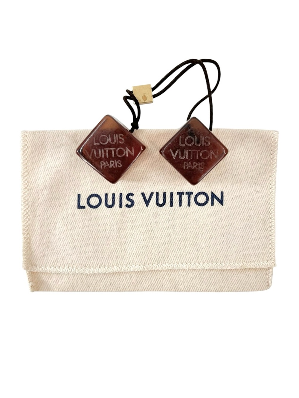 LOUIS VUITTON Vintage Bronze Brown Cube Hair Tie With Brass Hardware